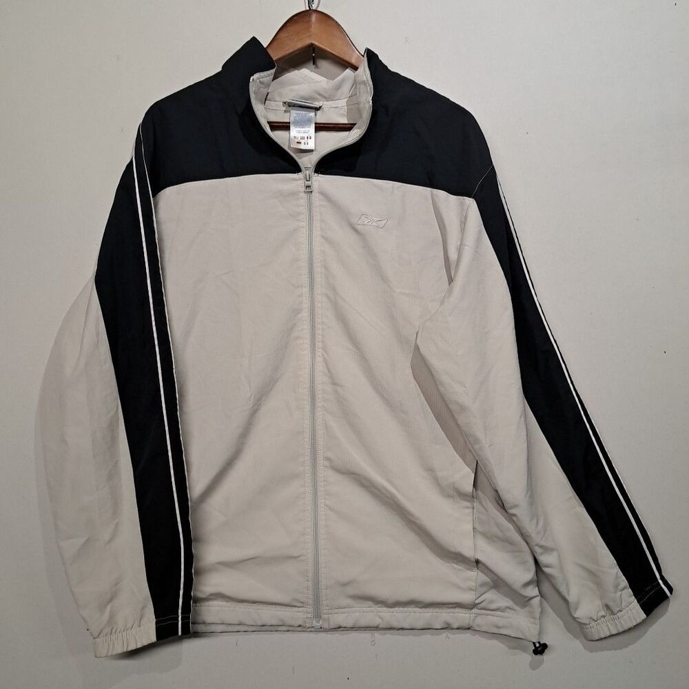Reebok Rbk Zip Up Jacket Mens Large Y2K Beige Black Windbreaker Lined